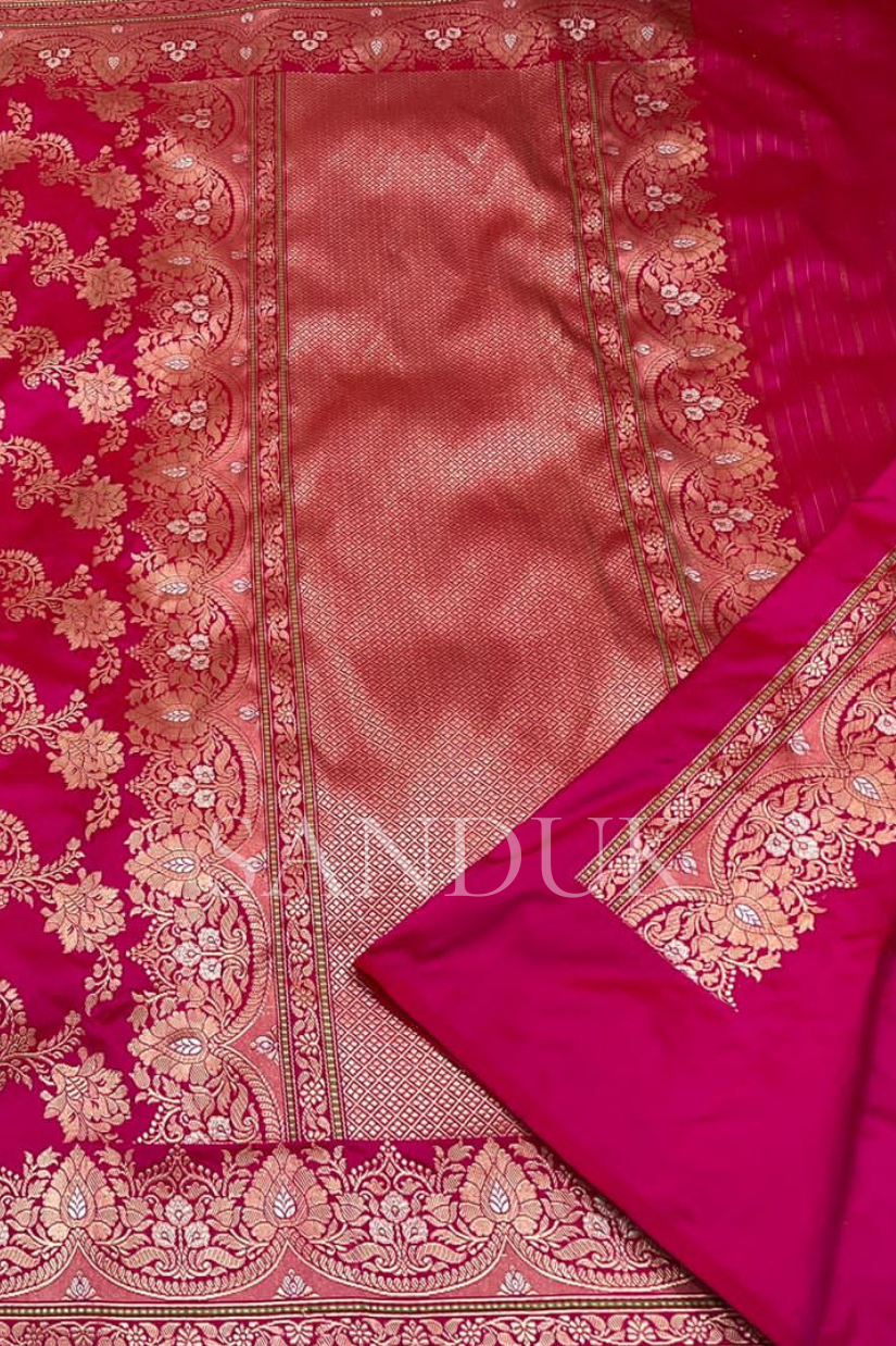 Gulabi Banarasi Kadhua Silk Saree