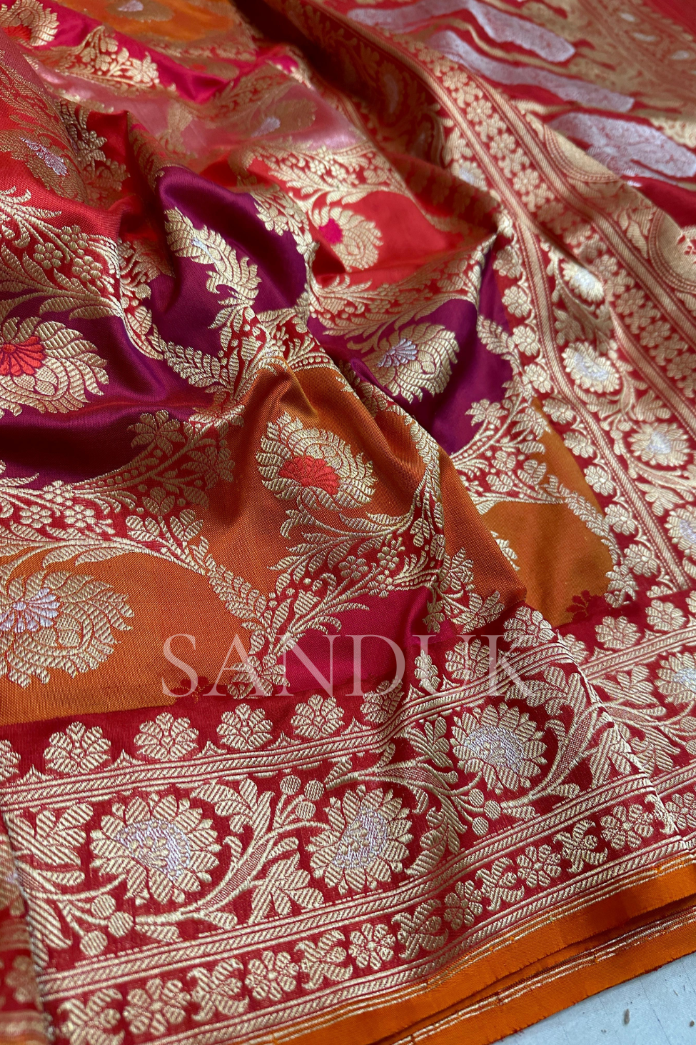 Lotus Jangla Red Saree