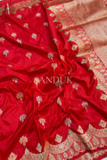 Flower motif Red Katan Silk Saree